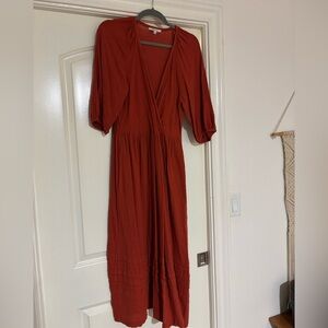 Madewell Red Linen Midi Dress